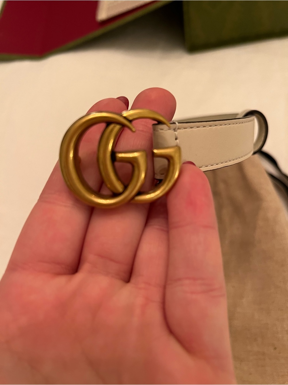 Gucci Cream Leather Double G Belt with Gold Hardware - Size 95 - Picture 2 of 9